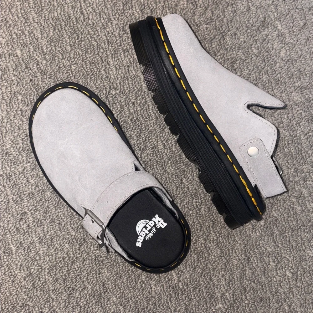 NWT DR. MARTENS Zebzag Suede Slingback Platform Mule in Grey - Picture 4 of 9